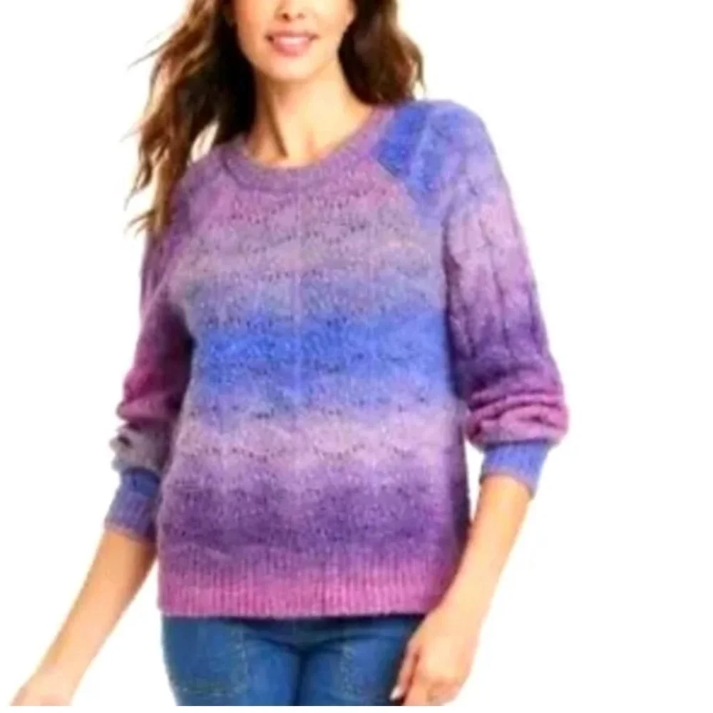 KNOX ROSE women's marled purple/blue ombre wool blend sweater NWT